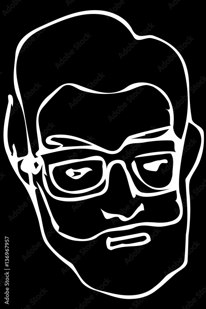 vector sketch of the face of an adult male with a beard wearing vector sketch of the face of an adult male with a beard wearing