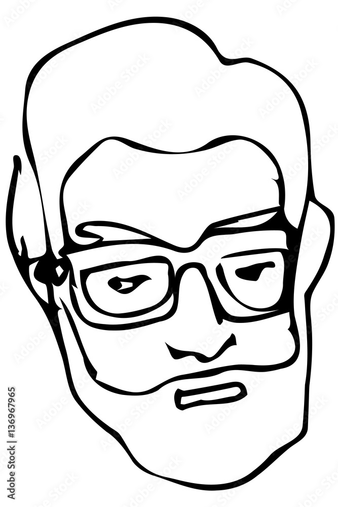 vector sketch of the face of an adult male with a beard wearing vector sketch of the face of an adult male with a beard wearing