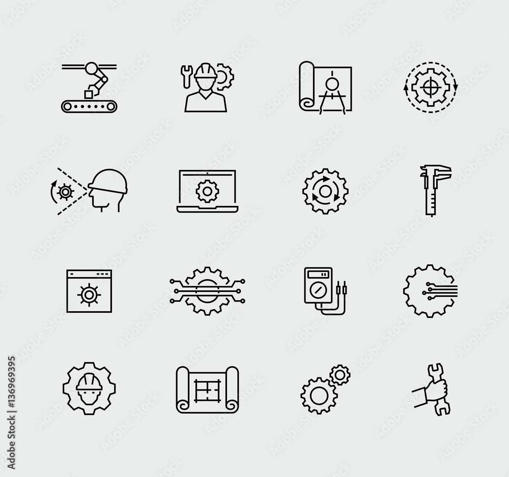 Engineering and manufacturing vector line icon set Stock Vector | Adobe ...