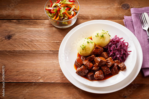 Traditional German goulash and dumplings