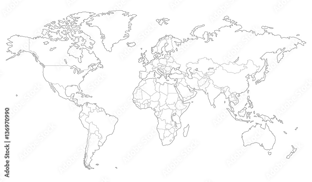 Outlined vector map of the world Stock Vector | Adobe Stock