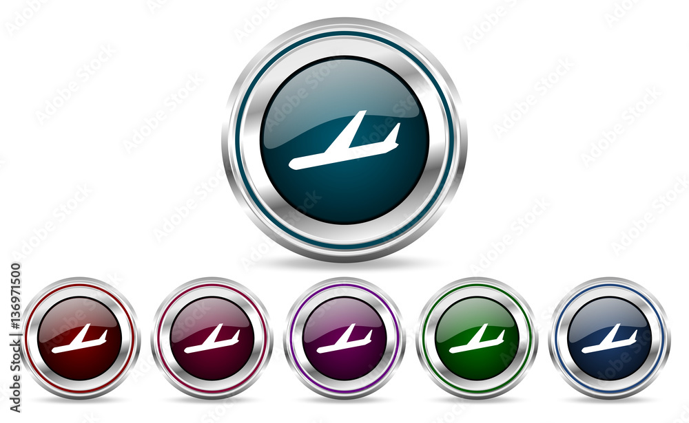 Arrivals silver metallic web and mobile phone set of vector icons isolated on white background in eps 10. Arrivals silver metallic web and mobile phone set of vector icons isolated on white background in eps 10.