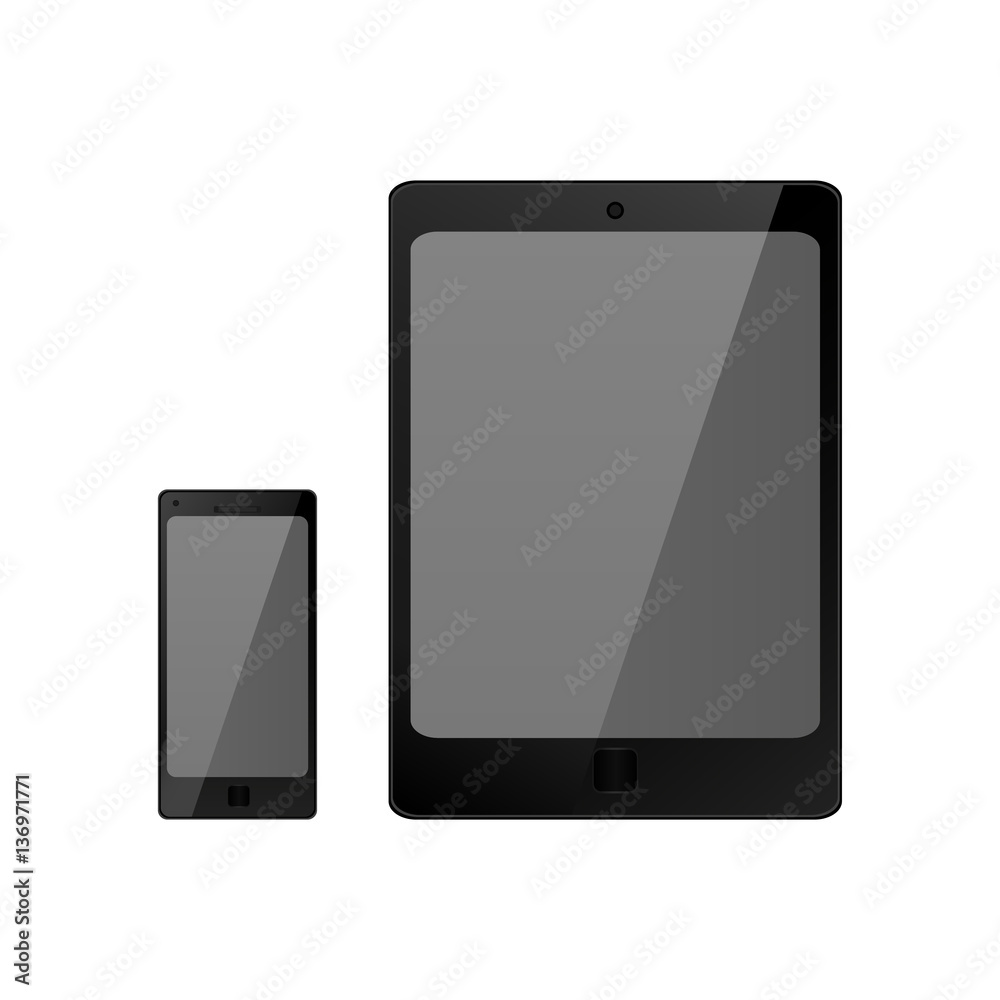Set of realistic black electronic technology devices with empty blac screen. tablet, mobile phone, smartphone modern digital gadgets isolated on white background, mockup template. Vector Set of realistic black electronic technology devices with empty blac screen. tablet, mobile phone, smartphone modern digital gadgets isolated on white background, mockup template. Vector