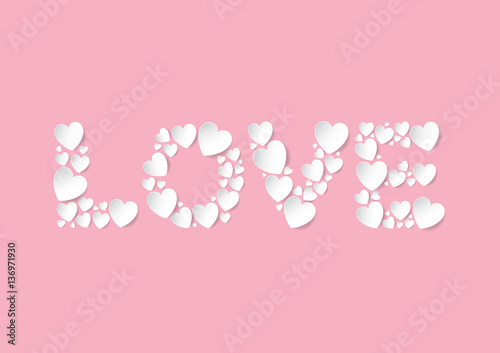 Love letters flat lay with white vector paper hearts on pink background. Love and Valentine's Day concept.