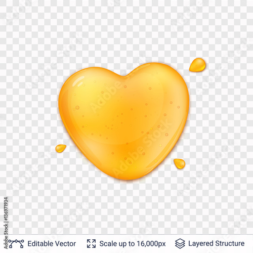 Heart shaped honey drop on transparent background.