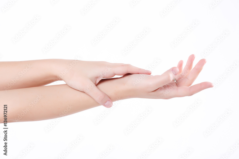 isolated arm supports a hand white background