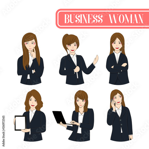 Set Cute Business Woman Car...
