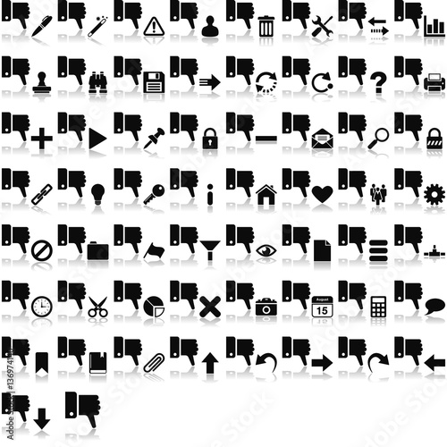 Daumen unten Symbol mit Overlays und Spiegelungseffekt