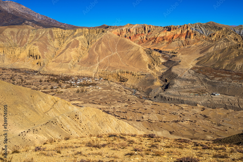 Ghami village and surrounding hills, Mustang, Nepal