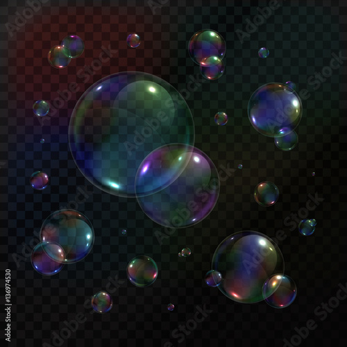 Vector collection of realistic soap bubbles on the transparent background.