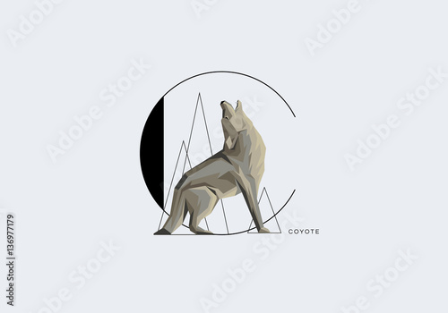 Fototapeta Capital letter C decorated with howling coyote