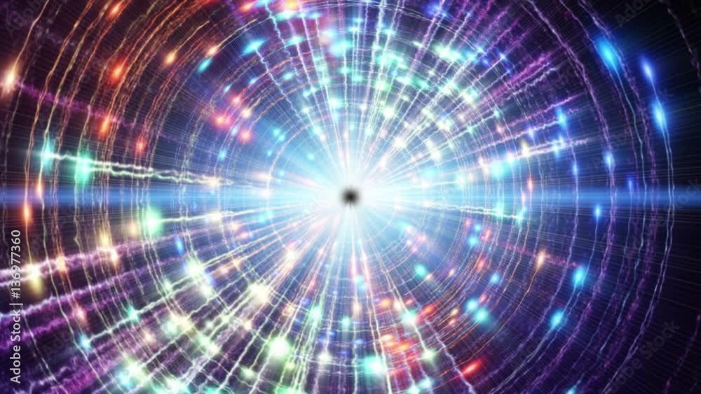 Abstract motion background shining light rays bokeh particles and energy waves loop.
