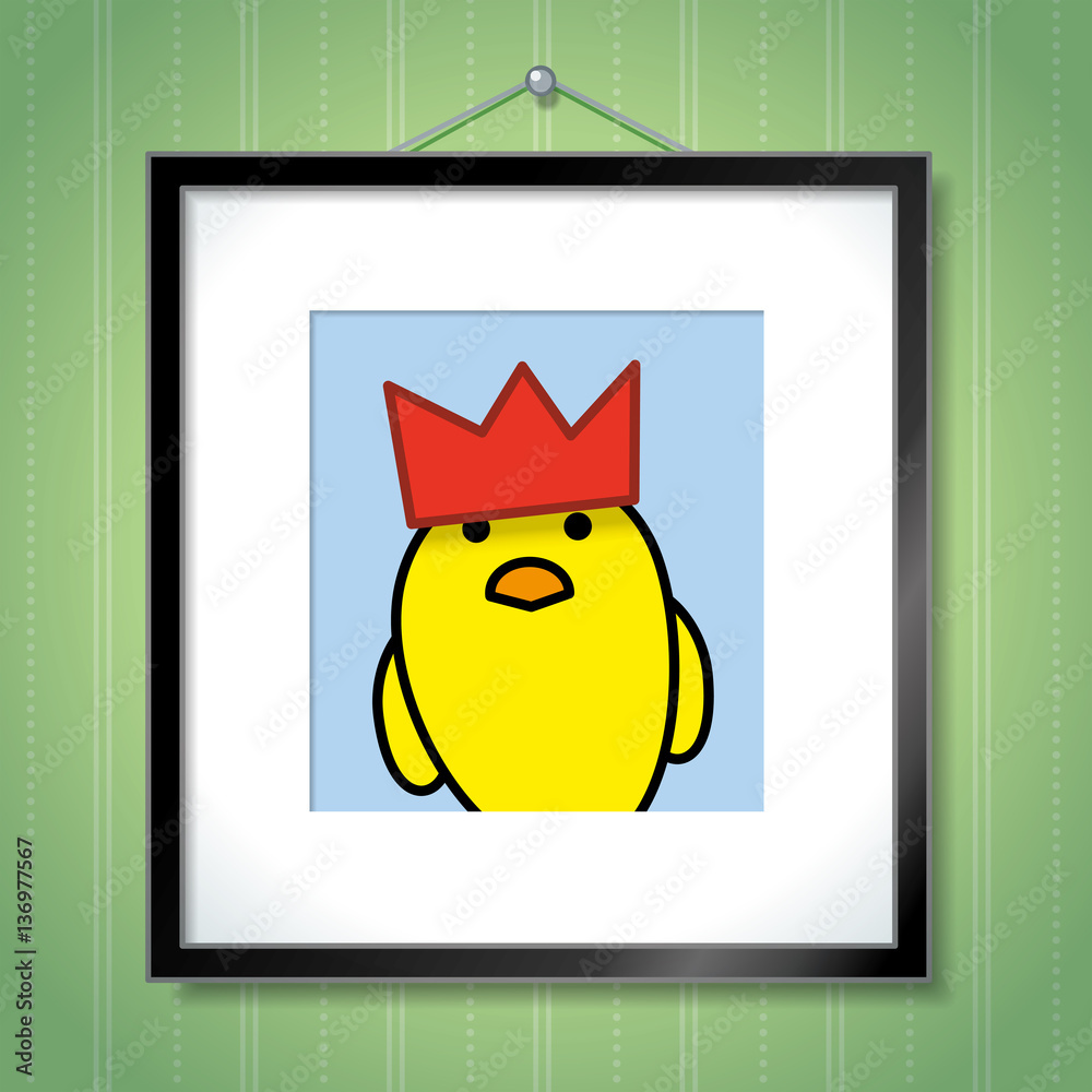 Single Yellow Chick Wearing Red Party Hat in Picture Frame Single Yellow Chick Wearing Red Party Hat in Picture Frame