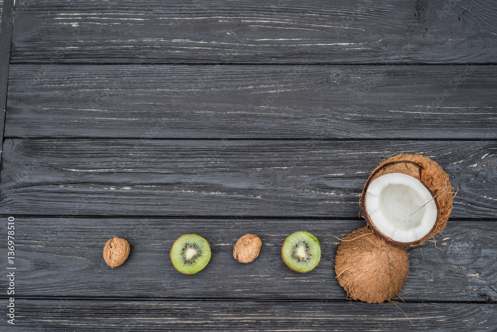 coconut with kiwi and walnuts coconut with kiwi and walnuts