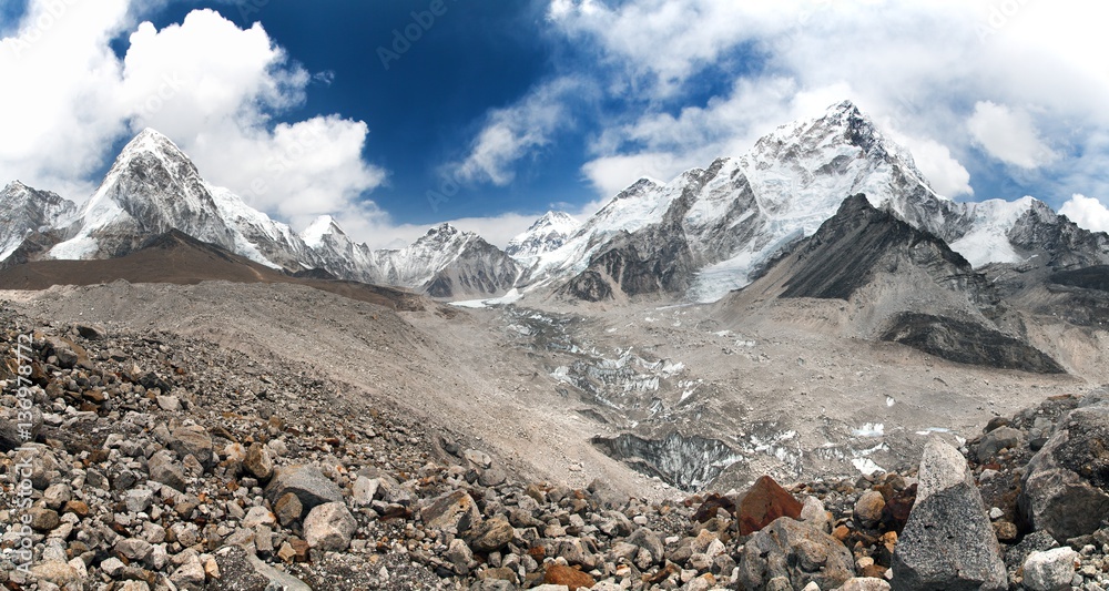 Mount Everest with beautiful sky and Khumbu Glacier