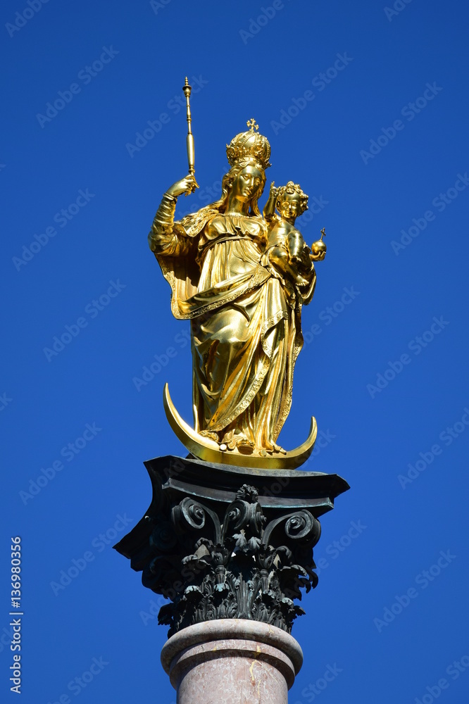Munich, Germany, Bavaria - gilded Mary statue with Christ as a child