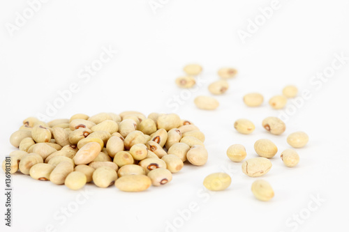 Pile of green kidney beans on white background. Vegan vegetarian healthy food.