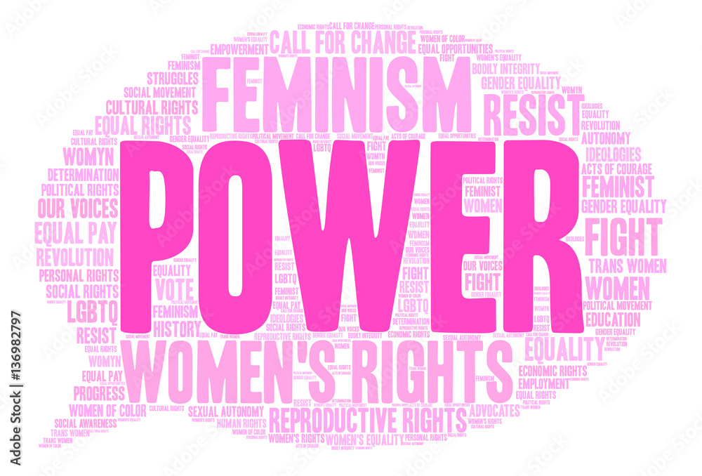 Women's Rights Power Word Cloud on a white background. 