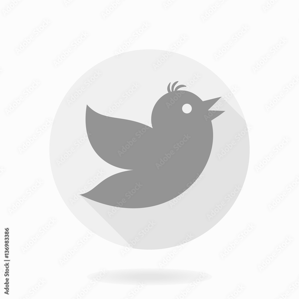 Fine icon with flying bird in the circle. Flat design with long shadow