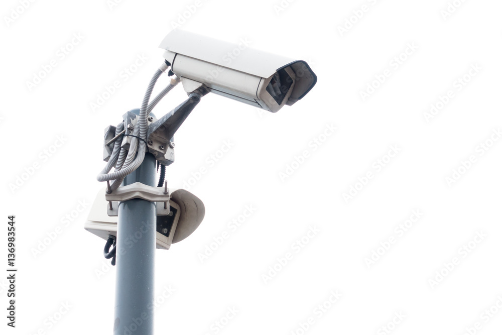 Outdoor surveillance cameras on the stand isolated on white