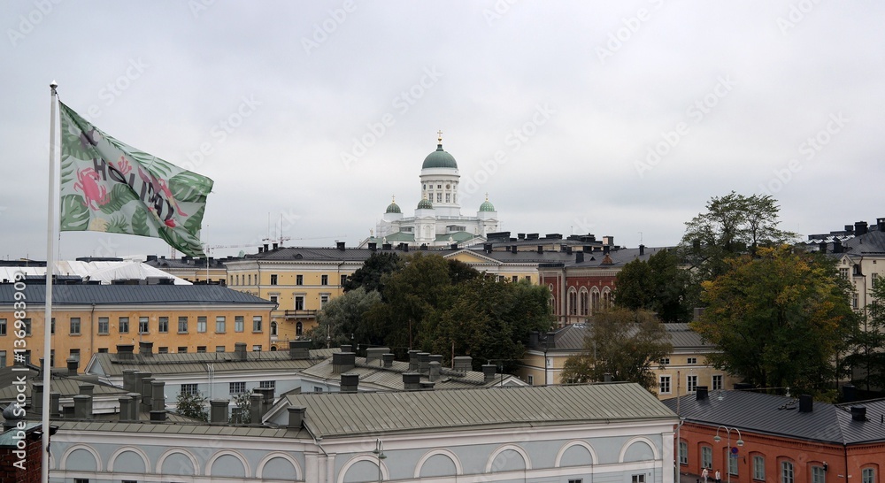 View of Helsinki white cathedral Tuomiokirkko 