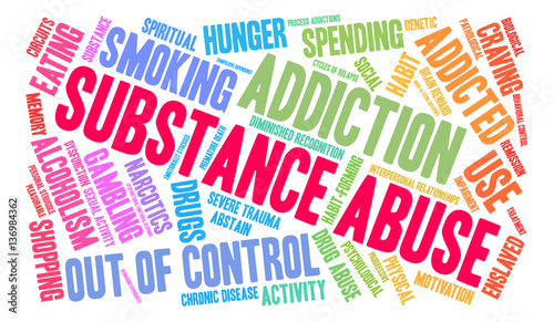 Substance Abuse Word Cloud on a white background. 