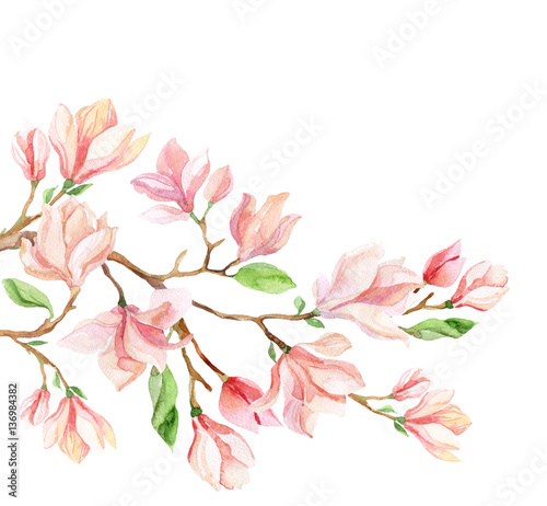 Watercolor magnolia flower card.