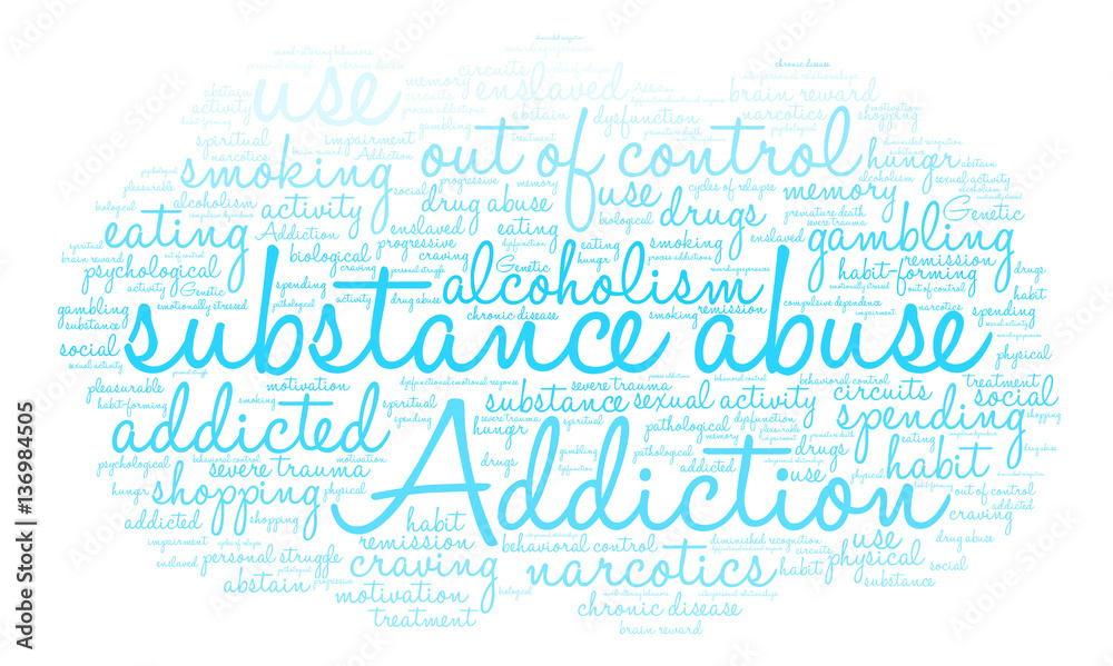 Substance Abuse Word Cloud on a white background. 