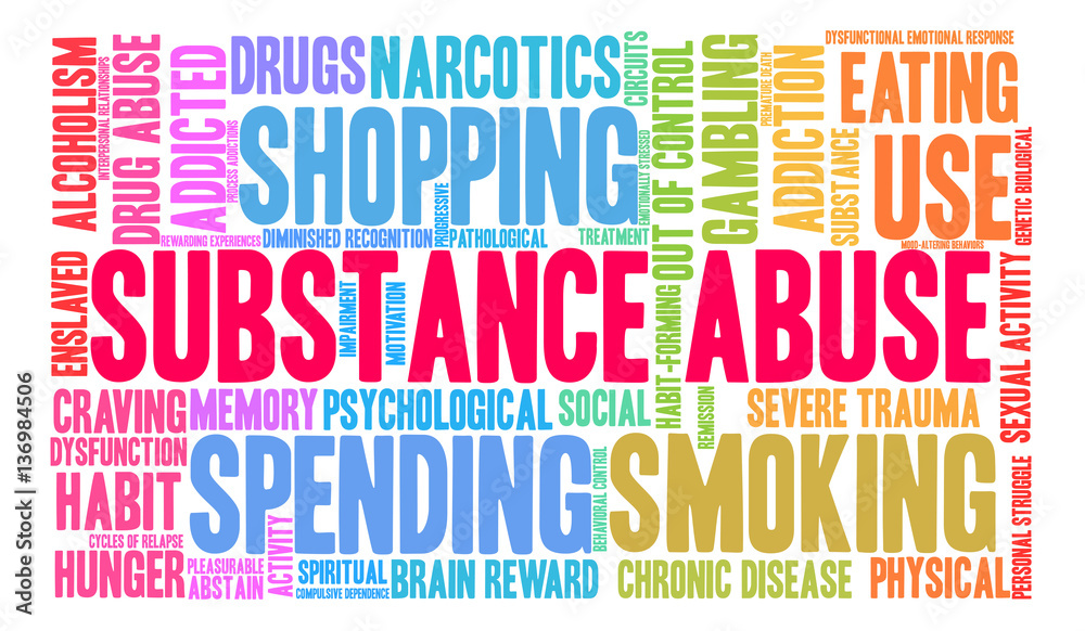 Fototapeta premium Substance Abuse Word Cloud on a white background. 