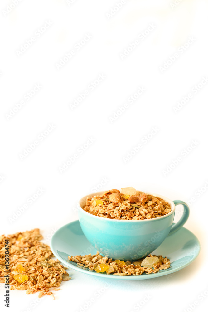 The hawaiian granola isolated on white background.