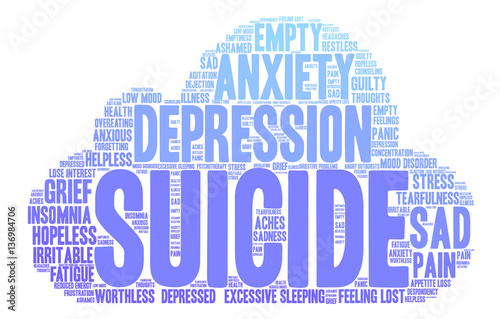 Suicide Word Cloud word cloud on a white background. 