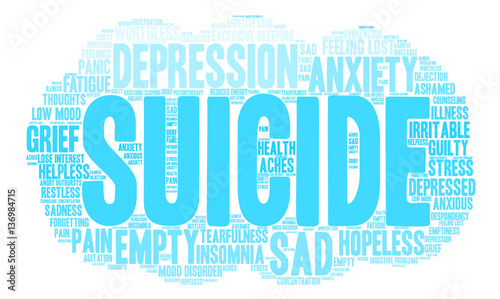 Suicide Word Cloud word cloud on a white background. 