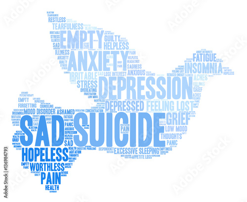 Suicide Word Cloud word cloud on a white background. 