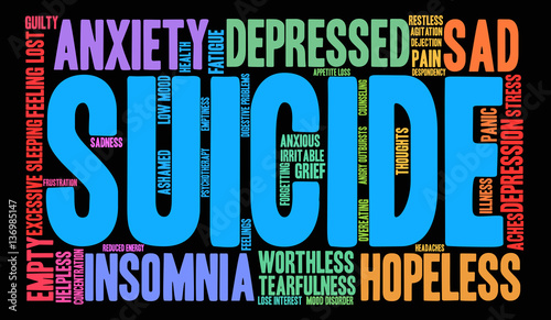 Suicide Word Cloud on a black word cloud