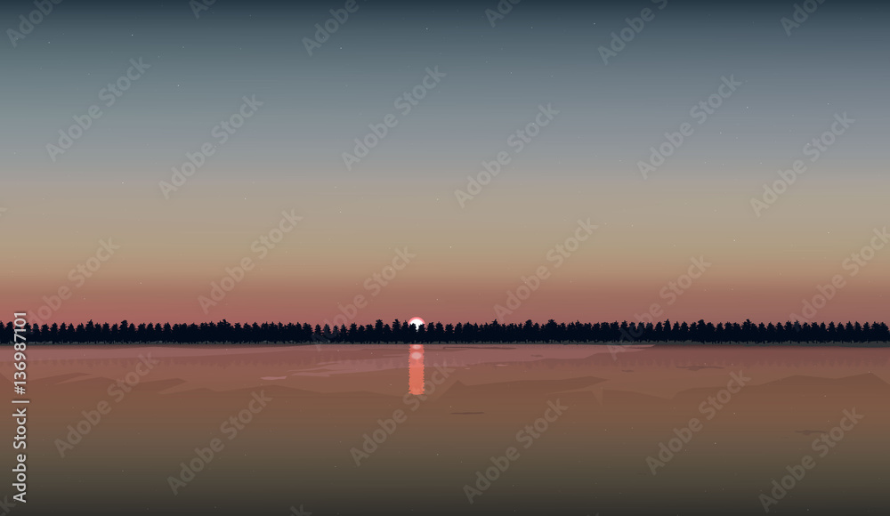 River sunset Clean water. Vector illustration