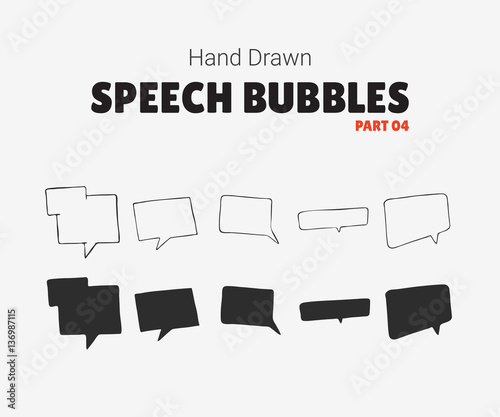 group of doodle speech bubble on white background, vector set of speech bubbles