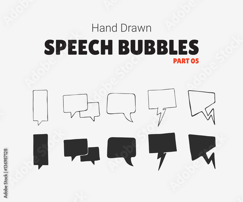White and black vector set of talk and think bubbles, group of doodle speech bubles