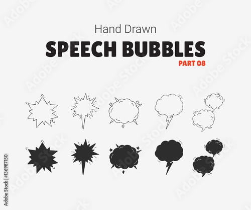 Vector set of talk and think bubbles, group of oodle speech bubles on white background