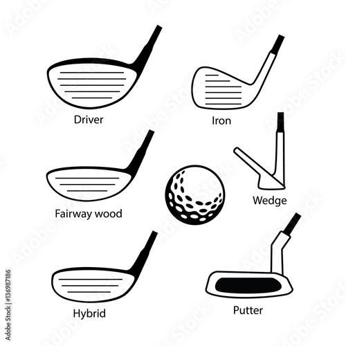 Set of golf club and ball icons graphic design photo