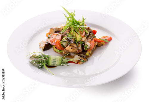 warm vegetables salad with meat