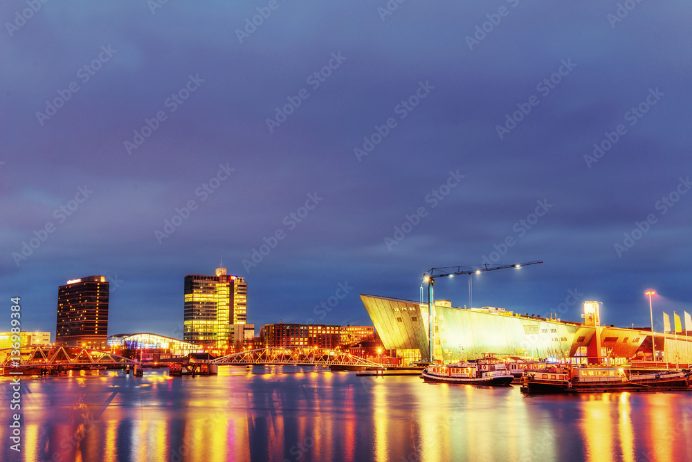 Beautiful night illumination in Amsterdam