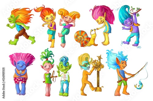 Cartoon Funny Troll Characters Set