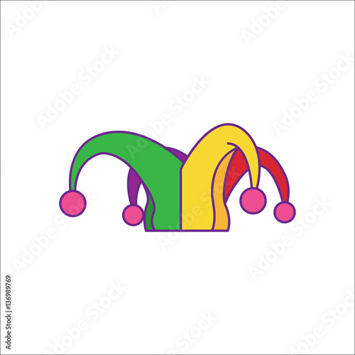 Carnival or clown or Mardi Gras hat simple flat icon on background
