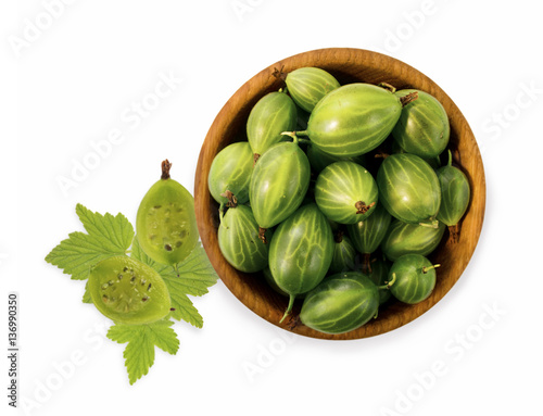 Wallpaper Mural Gooseberry fruit isolated on white background. Gooseberry in ceramic bowl with copy space for text. Top view. Torontodigital.ca