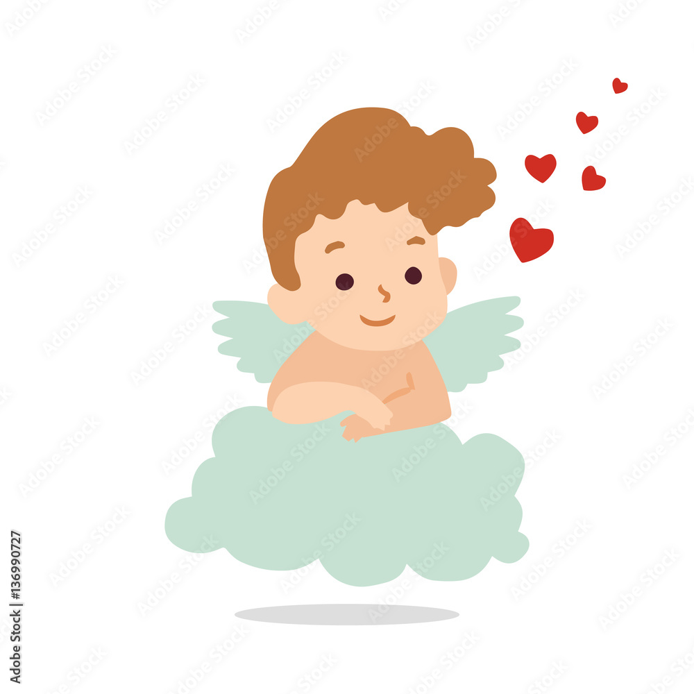 Cupid hovers in the clouds. Vector illustration Cupid hovers in the clouds. Vector illustration