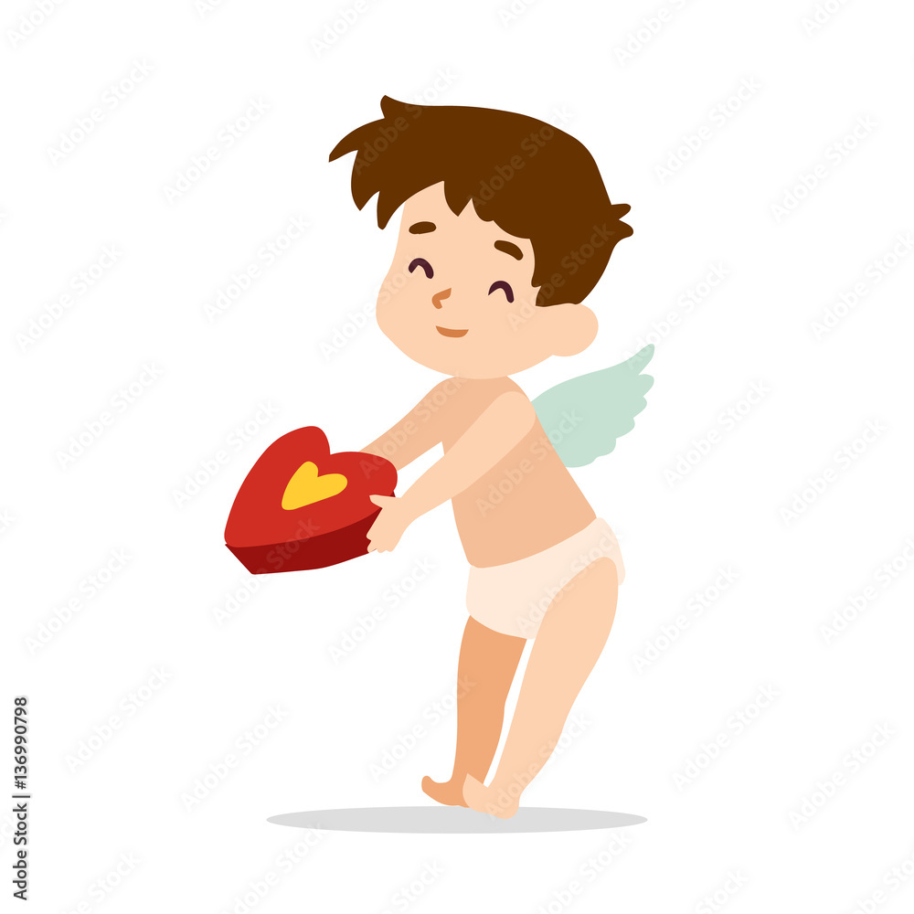 Cupid with gift box. Vector illustration Cupid with gift box. Vector illustration