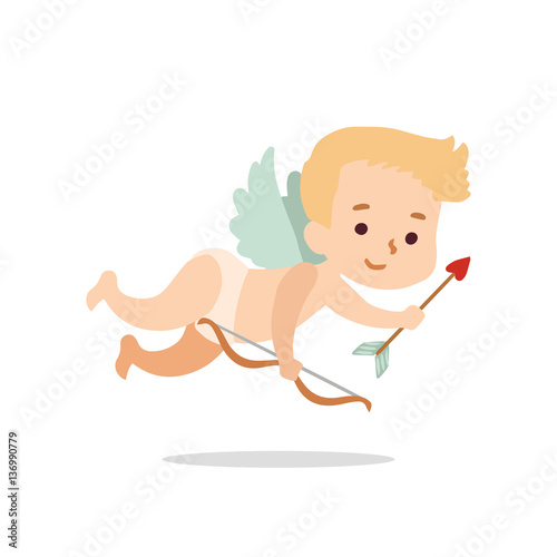 Flying cupid with bow and arrow. Vector illustration