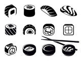 Monochrome Japanese Food Icons Set