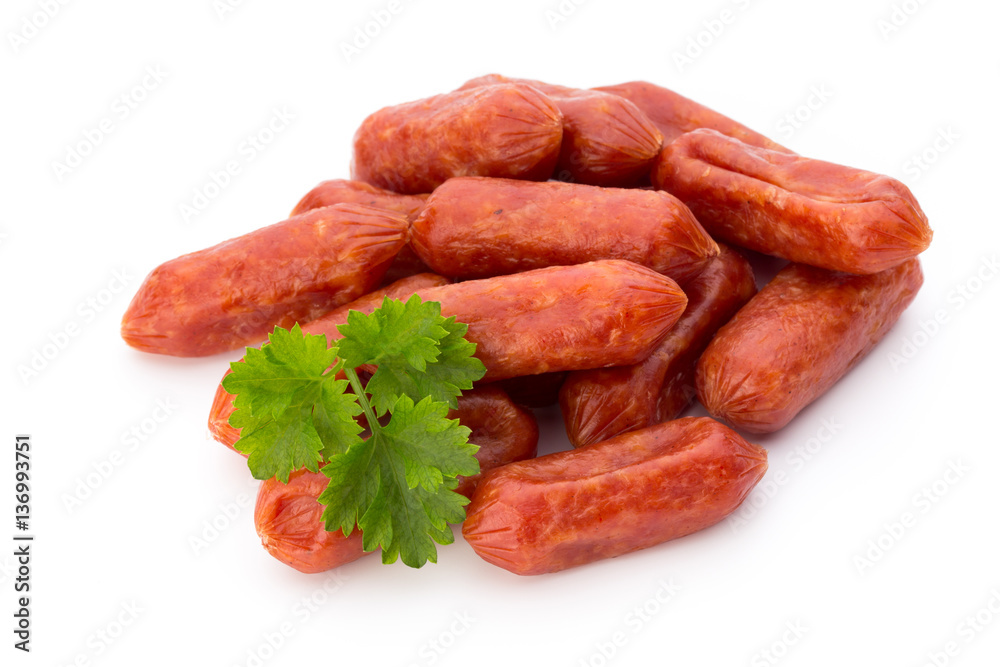 Peperoni or salami, parsley sausage. Isolated on white backgroun Peperoni or salami, parsley sausage. Isolated on white backgroun