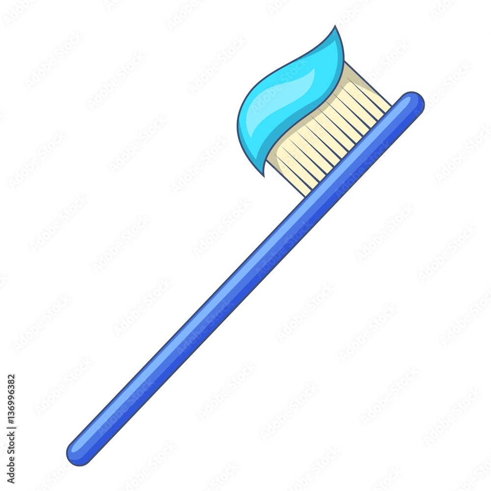 Toothbrush with toothpaste icon, cartoon style Toothbrush with toothpaste icon, cartoon style